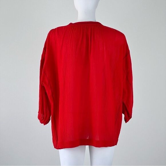 Madewell Openview Embroidered Blouse Tassels Peasant Boho Red Sz XS - Picture 3 of 9